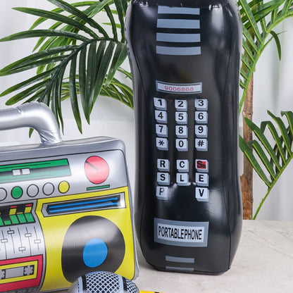 Inflatable Retro Party Props, 3-Piece Boombox, Microphone and Phone Set for 1980s Photo Booth Decor