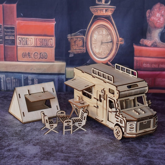 Wooden RV Model Kit – 3D Puzzle Camping Car DIY Assembly Building Toy for Adults & Teens, Laser-Cut Motorhome Craft, Unique Birthday Gift for Camping Lovers Friends Family