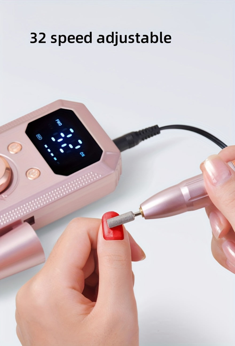 Electric Nail Drill Rechargeable 11 Grinding Heads & 20 Sanding Rings High-Speed Nail Grinder Machine for Acrylic Gel Natural Nails - Home Salon Manicure Pedicure Tool, Grey Rose Gold White