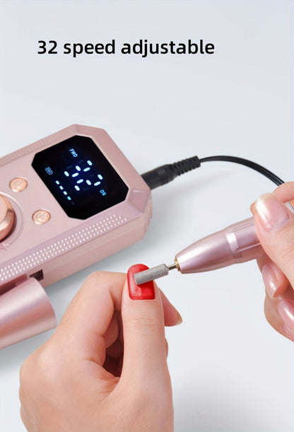 Electric Nail Drill Rechargeable 11 Grinding Heads & 20 Sanding Rings High-Speed Nail Grinder Machine for Acrylic Gel Natural Nails - Home Salon Manicure Pedicure Tool, Grey Rose Gold White