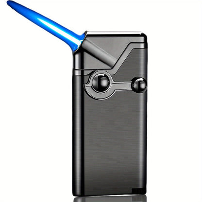 Rocker-Arm Torch Lighter with Straight Flame Outlet and Brushed Silver-Tone Metal Body Design