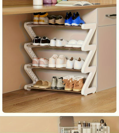 Four-Tier Z-Frame Shoe Rack with Metal Tubes in Graphite Black, Dawn Pink, Gray or Breeze Blue