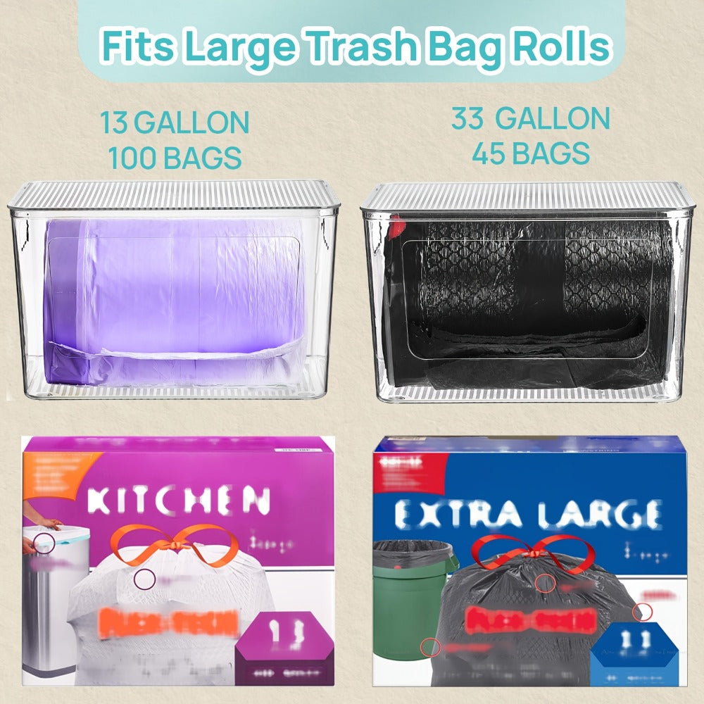Trash Bag Storage Organizer Dispenser 2-Pack for 13, 30 or 33-Gallon Bags with Lids for Under-Sink Use