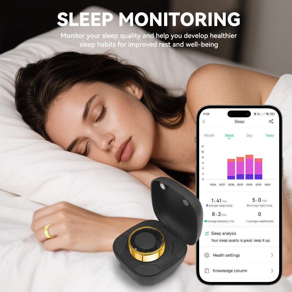 Smart Ring Fitness Tracker with Charging Case – Sleep Tracker Step Counter Distance Monitor for Women & Men | Sizes 7-13 | Black Silver Gold | iPhone & Android | USB Rechargeable | Health Gift