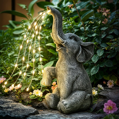 Solar Garden Light Elephant Sculpture with LED Water-Spray Effect, IP44 Rating and Freestanding Display