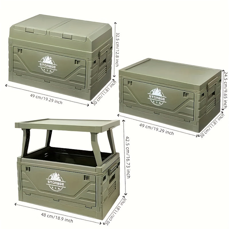 Outdoor Storage Box with Foldable Lid Table, Army Green