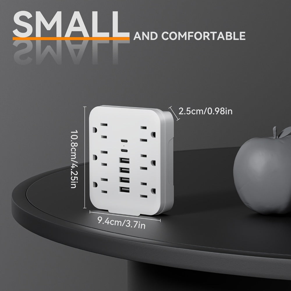 Power Strip Direct-Wall 12-in-1 Outlet Extender with 6 AC Outlets, 4 USB-A, 2 USB-C and 110–130V Input