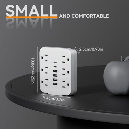 Power Strip Direct-Wall 12-in-1 Outlet Extender with 6 AC Outlets, 4 USB-A, 2 USB-C and 110–130V Input