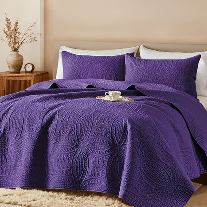 Quilt Coverlet Set 2-3 Piece Lightweight Microfiber Bedspread Coin Pattern Soft Skin-Friendly Anti-Allergy Machine Washable Twin Full Queen King