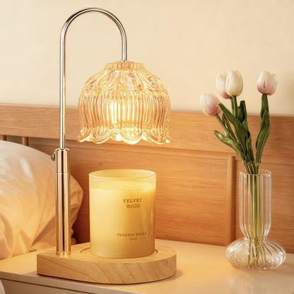 Electric Candle Warmer with Timer, Crystal Wax Melt Warmer Lamp, Adjustable Temperature, Lily Shape Glass Candle Warmer for Scented Jar Candles, 2/4/8 Hour Timer, Holiday Home Decor Gift