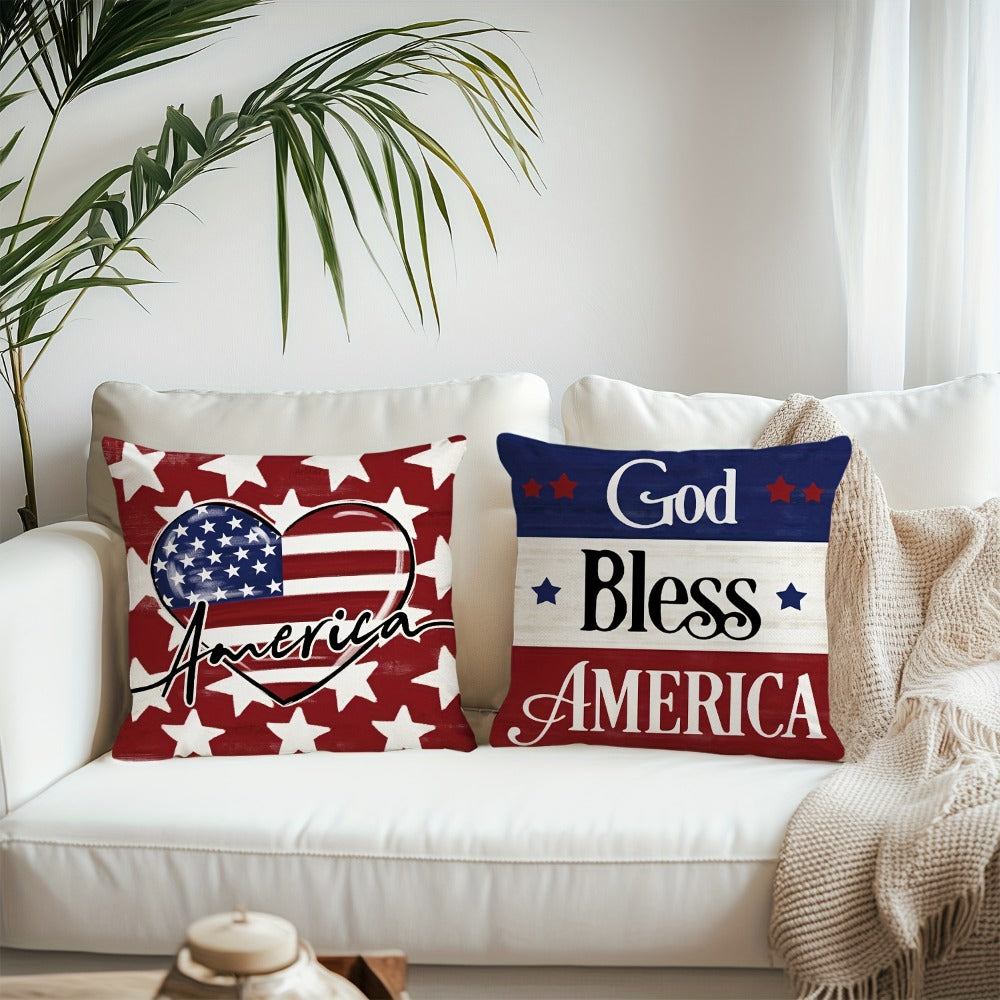 Four-Piece 18 x 18-Inch Patriotic Throw Pillow Cover Set with American Flag, Star and Typography Prints