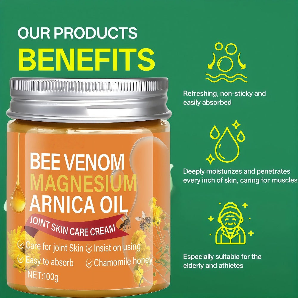 Body Cream 100g Jar with Bee Venom, Magnesium, Arnica Oil, Chamomile and Honey for Massage Use