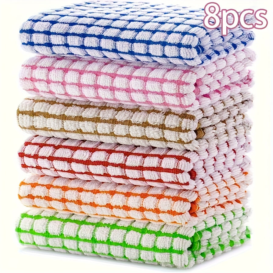 Checked Polyester Cleaning Cloth Set in Eight- or Twenty-Four-Piece Packs with Six Assorted Colors
