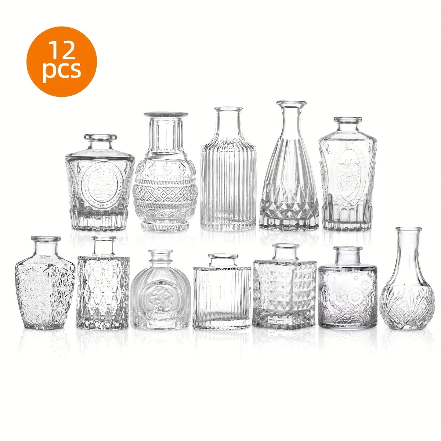 Party Decorations Clear Mini Bud Vase Set with 12, 30, 43 or 52 Mixed Shapes for Table Displays