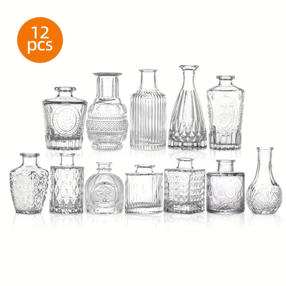 Party Decorations Clear Mini Bud Vase Set with 12, 30, 43 or 52 Mixed Shapes for Table Displays