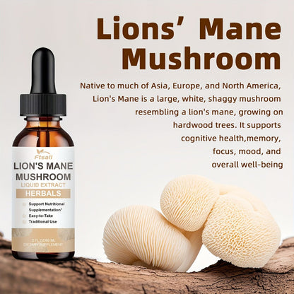 Lion's Mane Mushroom Liquid Drops 2fl oz Natural Herbal Extract for Brain Support, Focus, Memory & Cognitive Clarity for Men & Women