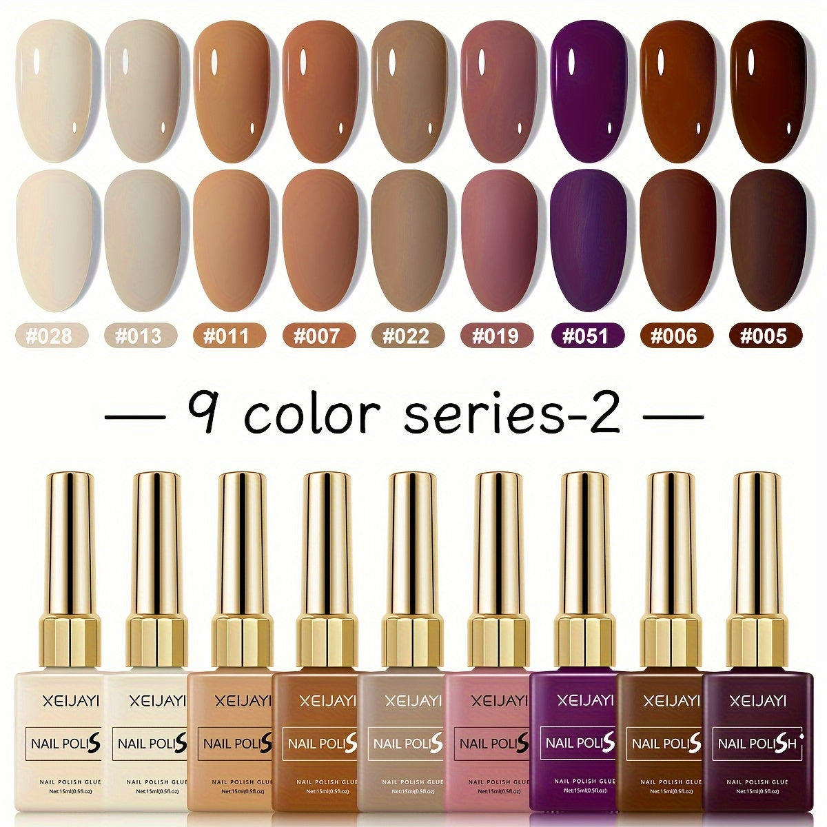 Gel Nail Polish XEIJAYI 9-Piece Fall-Winter Sets in 7 Numbered Palettes with LED Cure for Nail Art