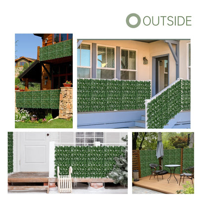 Artificial Ivy Privacy Fence Screen in 13 Size Options with Cuttable Green Leaf Panels for Patio or Balcony