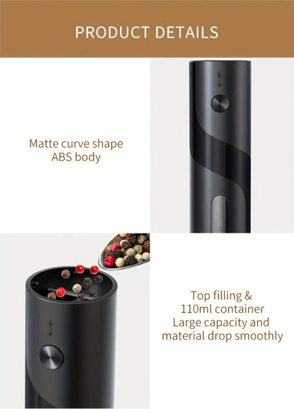 Electric Salt and Pepper Grinder Set with LED Light, Rechargeable Automatic Salt Pepper Mill, Adjustable Coarseness 3.72oz Large Capacity, Kitchen BBQ Restaurant Outdoor Wedding Gift