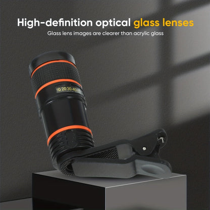 Twelve-Times Clip-On Telephoto Lens for Smartphones with Adjustable Focus and Pictured 3.2 cm Body Width