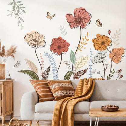 12-Piece Bohemian Wildflower Wall Sticker Set with Separate Floral Decals and 28.74 x 27.56 in Layout