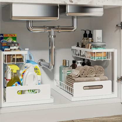 Under Sink Organizer Pull Out 2 Tier Slide Out Cabinet Shelf – Kitchen Bathroom Storage Rack Utility Organizer 1 or 2 Pack