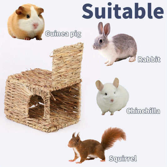 Small Animal Hideout House Folding Woven Straw Hut – Cozy Nest for Rabbit, Hamster, Guinea Pig, Hedgehog & Cat, Plastic Grass Woven, Portable & Foldable Pet Habitat