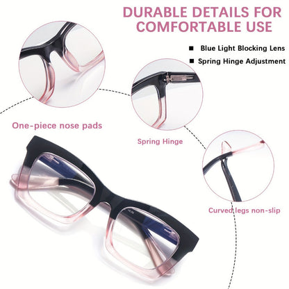 Blue Light Blocking Reading Glasses 3 Pack - Anti Blue Light Computer Readers for Women and Men, Square Spring Hinge Frames with Eyeglass Cloths and Bags, Multiple Magnifications