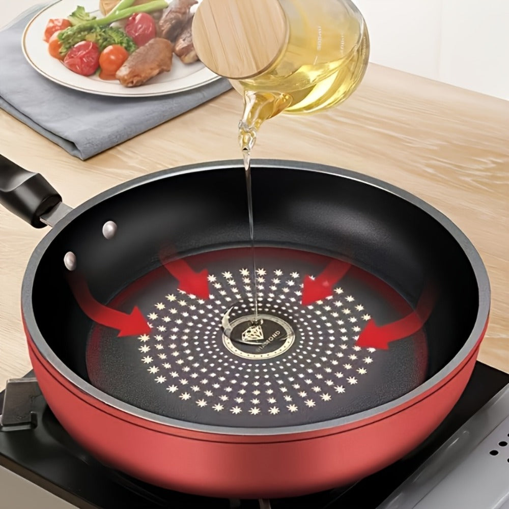 Cast Iron Frying Pan Non-Stick with Lid 9.45 Inch - Powder Coated Skillet Compatible with Induction Gas Electric Stove, Smoke-Reducing Healthy Cookware for Fried Eggs Steak Pancakes, Red Cast Iron Pan