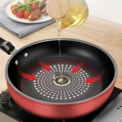 Cast Iron Frying Pan Non-Stick with Lid 9.45 Inch - Powder Coated Skillet Compatible with Induction Gas Electric Stove, Smoke-Reducing Healthy Cookware for Fried Eggs Steak Pancakes, Red Cast Iron Pan