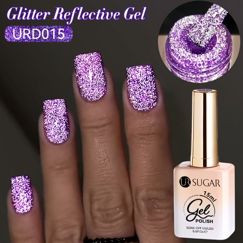 Gel Nail Polish – Reflective Glitter UR SUGAR 15ml Fluorescent Neon Shimmer UV LED Soak Off Semi Permanent Nail Art Varnish Manicure Set