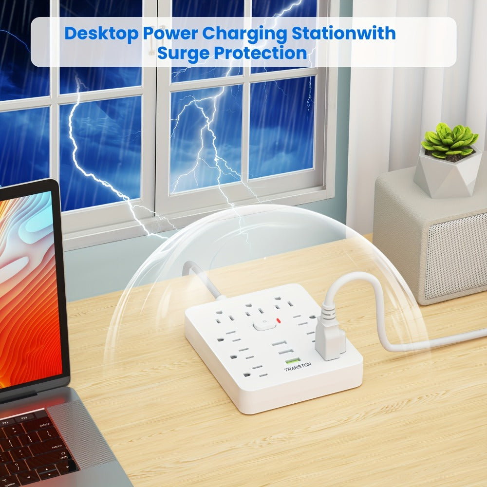 Power Strip 12-in-1 with 45-Degree Angled Plug, 9 AC Outlets, 3 USB-A Ports and 10-Foot Extension Cord
