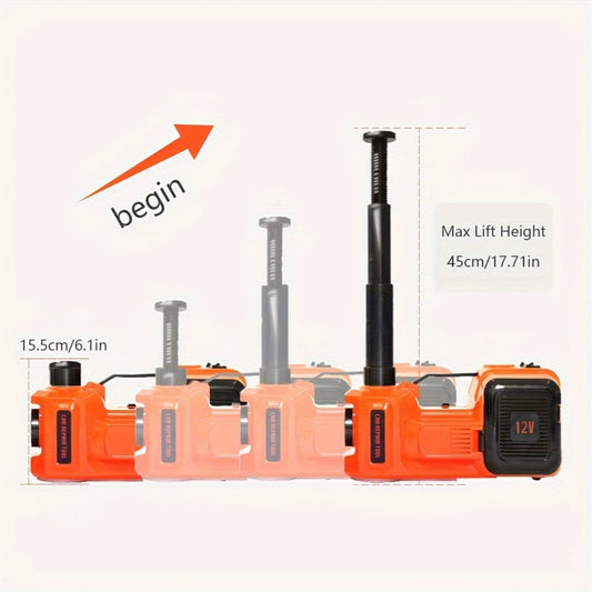 Electric Car Jack Kit 5 Ton 12V Hydraulic Lift – 6.1–17.7" Range with Impact Wrench for SUV Sedan Truck Tire Change & Garage Repair