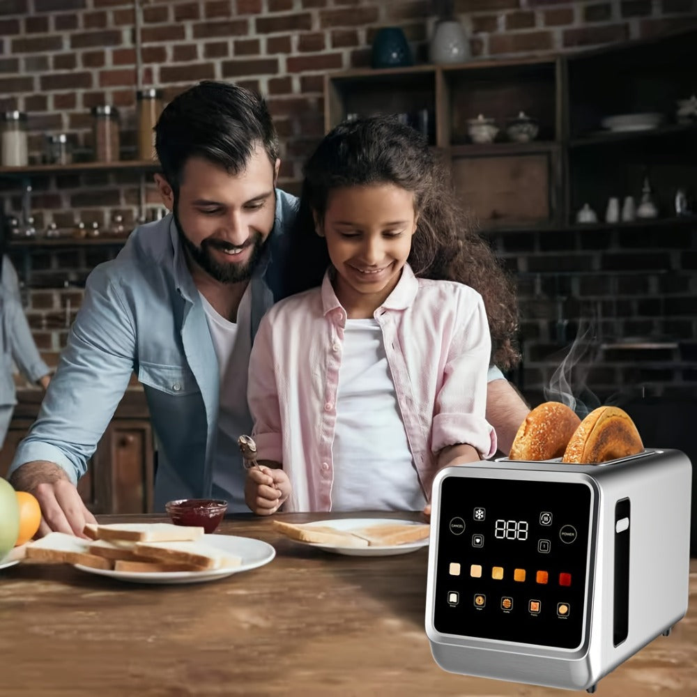 Digital Touch Screen Toaster 2 Slice Stainless Steel with 5 Bread Functions 7 Shade Settings for Home Cooking, Dining and Outdoor Meals