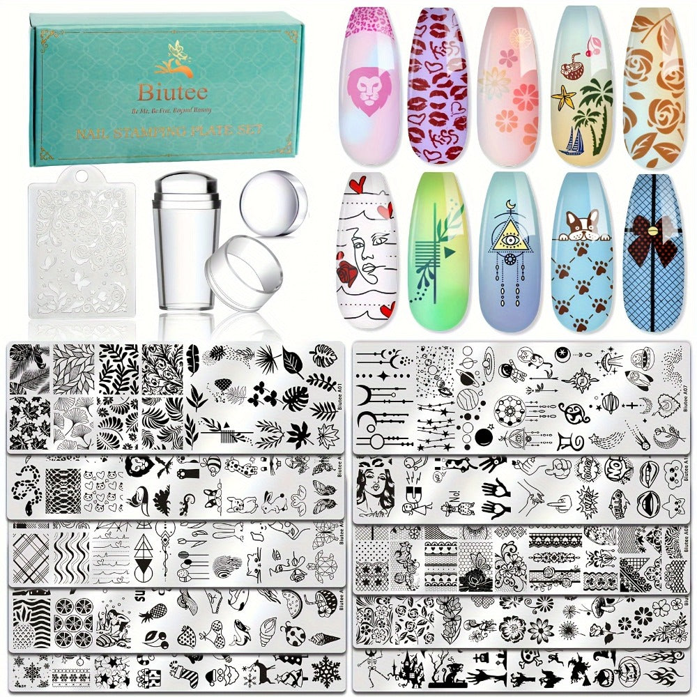 Nail Stamping Plate Kit with Stamper and Scraper in 14-, 15- or 26-Piece Protected Checkout Options