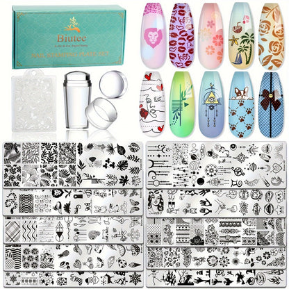 Nail Stamping Plate Kit with Stamper and Scraper in 14-, 15- or 26-Piece Protected Checkout Options