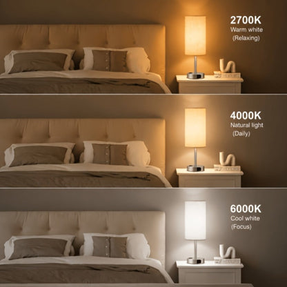 Dimmable Table Lamp with USB Charging Ports & AC Outlet - 3-Way Touch Control Bedside Nightstand Lamp, 6W LED Bulb Included, Wood & Metal Base, Modern Desk Light for Bedroom, Living Room & Office (1 or 2 Pack)