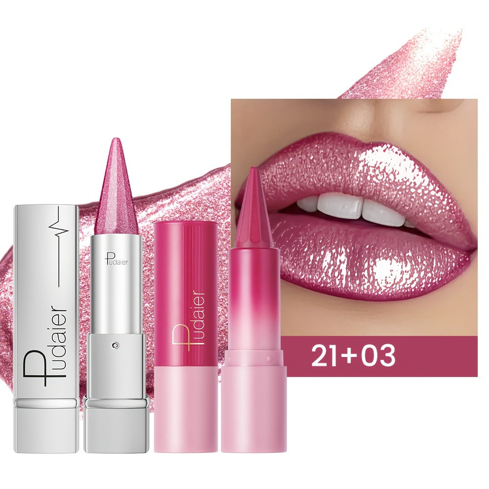 Lipstick Set 2pcs for Women — Highly Pigmented Waterproof Matte & Metallic Shimmer Lip Color Combo with Pointed-Tip Precision, Long-Lasting Full Coverage Beauty Gift