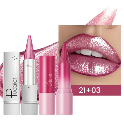 Lipstick Set 2pcs for Women — Highly Pigmented Waterproof Matte & Metallic Shimmer Lip Color Combo with Pointed-Tip Precision, Long-Lasting Full Coverage Beauty Gift