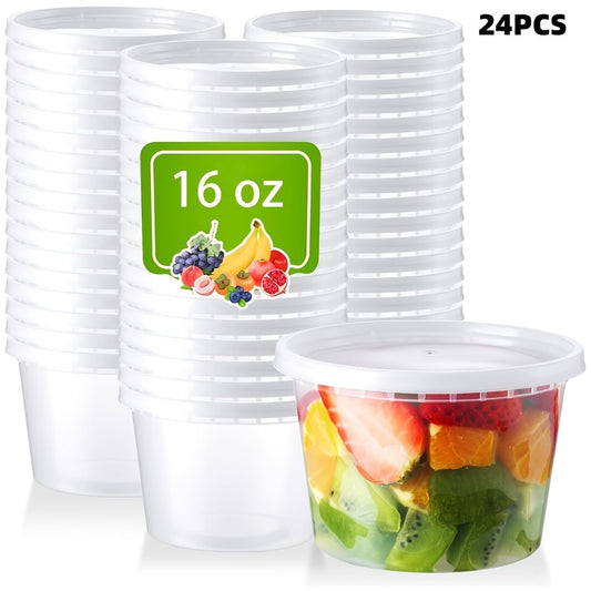 Food Storage Containers 24-Pack 16 oz Round Deli Boxes with Lids for Microwave, Freezer and Top-Rack Dishwasher Use