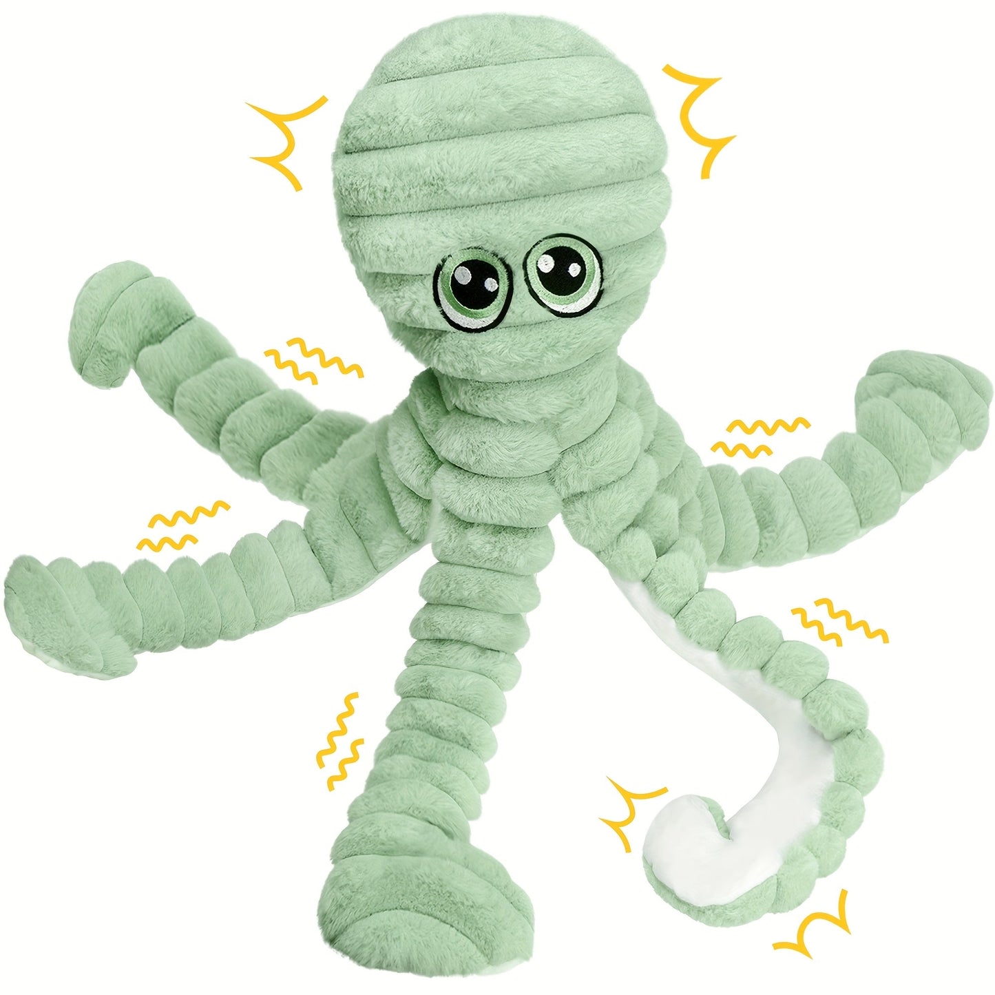 Dog Toy Squeaky Plush Octopus with Textured Tentacles and Six Color Options for Supervised Play