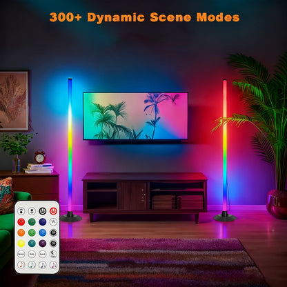 Slim RGB+IC Corner Floor Lamp with Segmented Light Bar, App and Remote Controls, Music Sync and One- or Two-Lamp Options