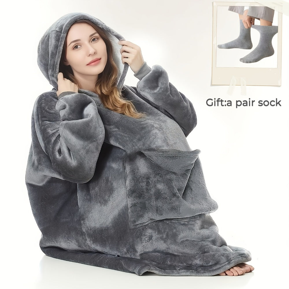 Pile-Texture Wearable Blanket Hoodie with Kangaroo Pocket and Four Pumpkin, Moon or Sock Bundle Styles