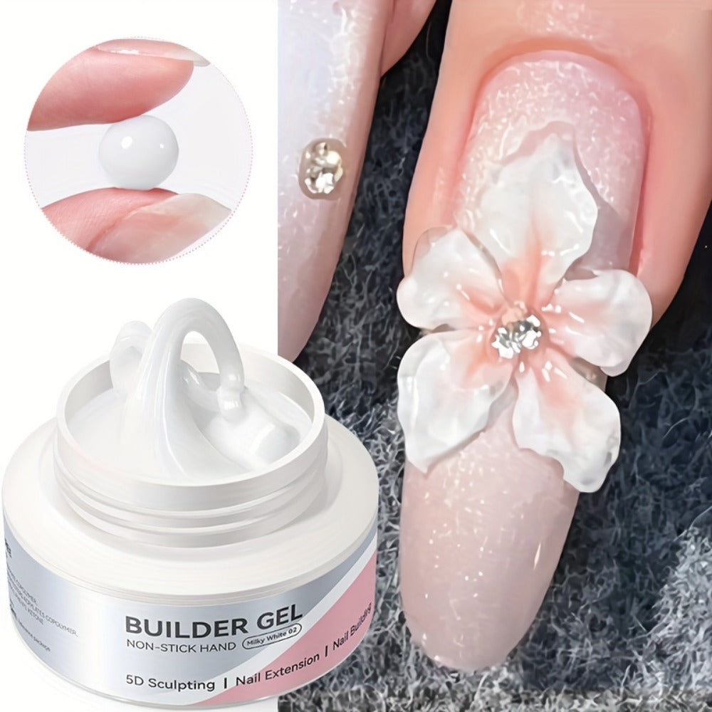 Builder Gel for Nail Extensions and 3D Sculpting, 60g Jar in Clear or Milky White for UV or LED Lamp Curing