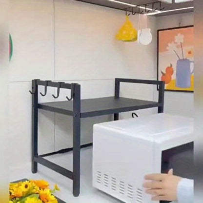 Microwave Stand Kitchen Organizer Extendable Black Iron Countertop Shelf for Cookware, Bowls and Cups