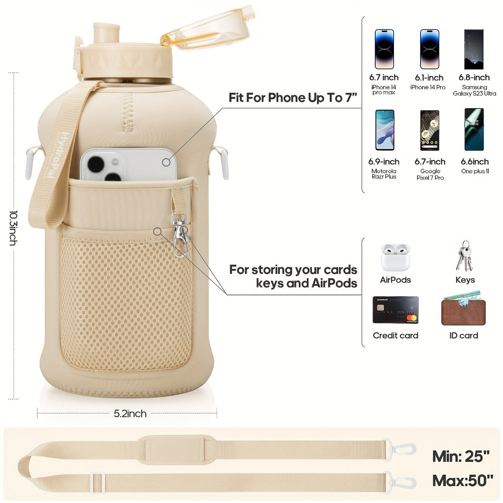 74oz Water Bottle Set with Two-Pocket Storage Sleeve, Phone Holder, Straw and Chug Lids, and Three Dark Prints