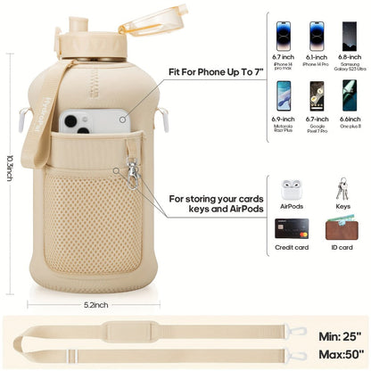 74oz Water Bottle Set with Two-Pocket Storage Sleeve, Phone Holder, Straw and Chug Lids, and Three Dark Prints