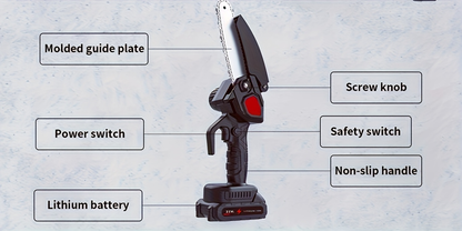 Electric Mini Chainsaw 6-Inch with Debris Guard & Toolbox - Cordless Handheld Pruning Saw with Safety Lock, Rechargeable Battery & Alloy Chain for Tree Pruning, Branch Cutting & Garden Use