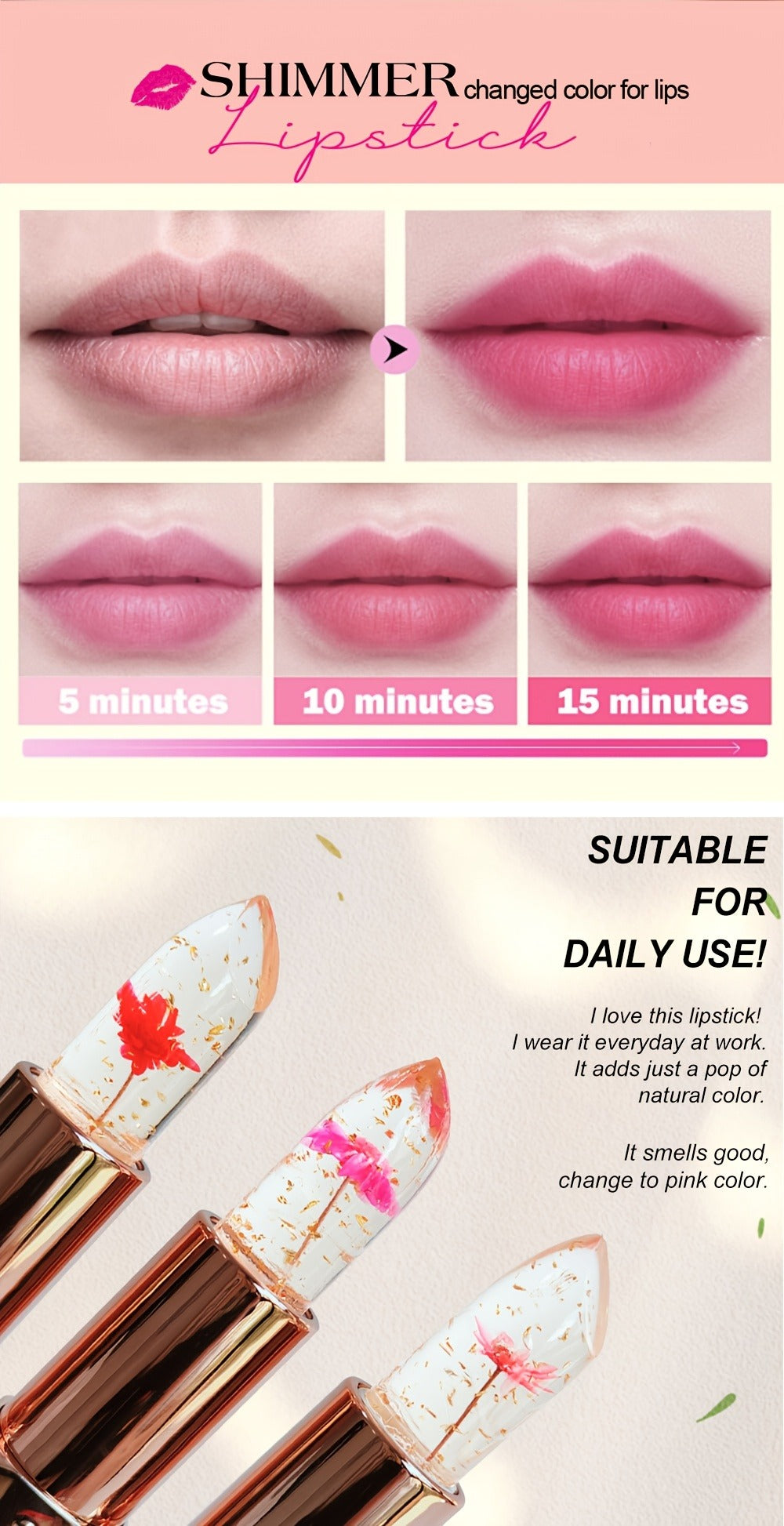 Flower Shaped pH Lip Balm Set 6pcs Individually Wrapped — Color Changing Transparent to Pink Tint, 6 Flavors Deep Moisturizing, Cute Floral Design Beauty Gift for Women Girls & Teens