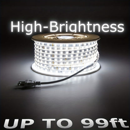 Waterproof LED Strip Lights 110V AC, IP65 120LEDs/Meter Ultra Bright LED Tape Light, Plug and Play Adhesive LED Ribbon for Outdoor Indoor Kitchen Garden Home Room Decoration, Warm White & Cool White
